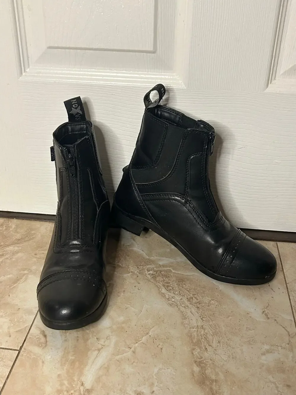 Saxon Kids Sz 4 Black Zip Paddock Riding Boots Equestrian Girls Horseback Riding
